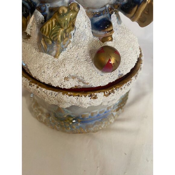 JC Penny Home Collection Snowman Reactive Glaze Porcelain Wind-Up Music Box W Bo - Picture 5 of 15